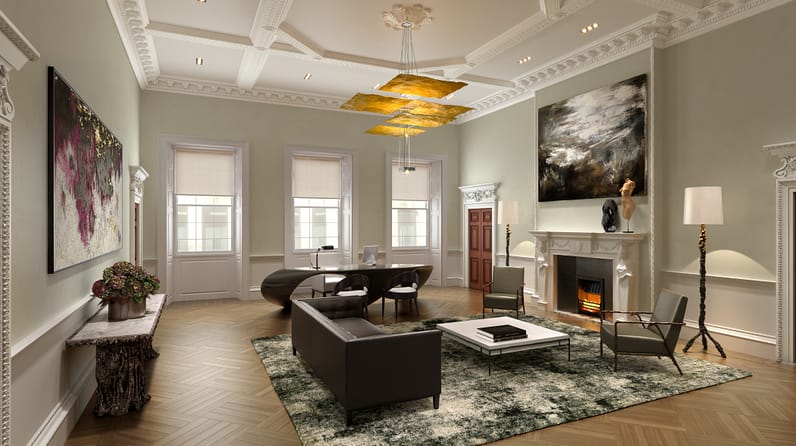 5 St James's Square's grand private office with stately furnishings 