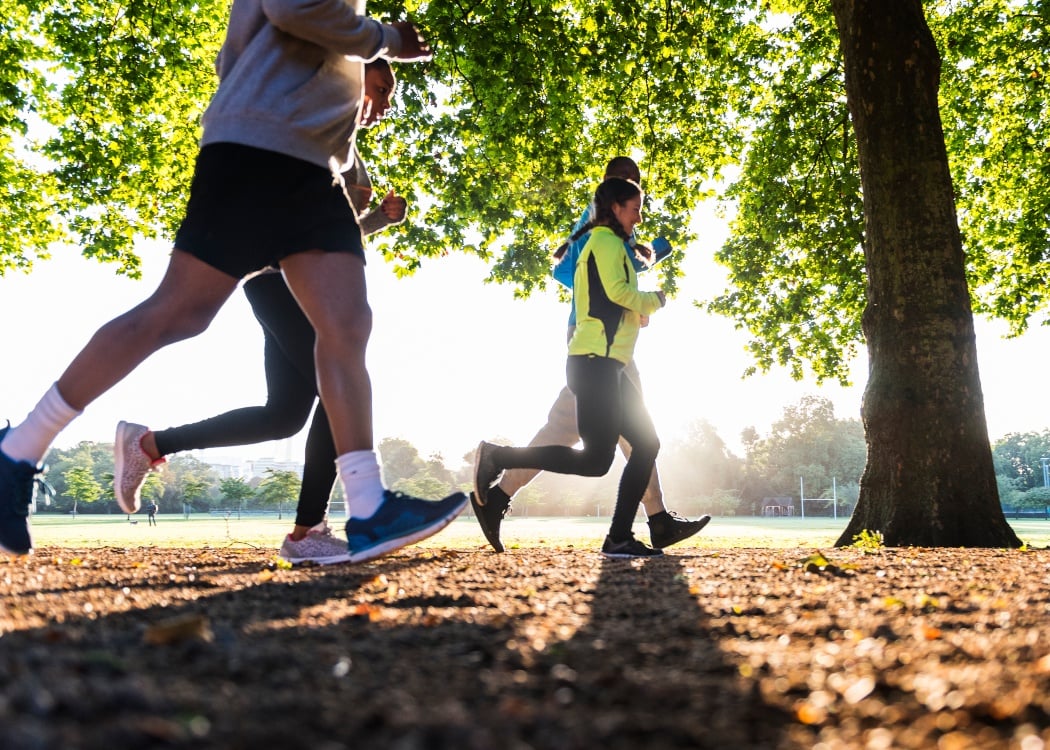 colleagues on a park run in the sun